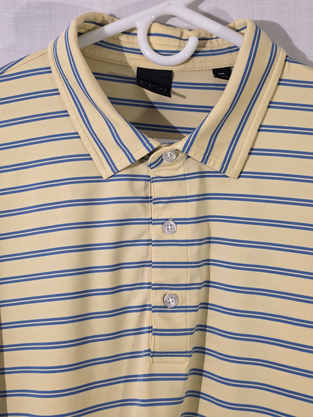Dunning Golf Polo, Soft Yellow Blue Stripes. Sx XXL